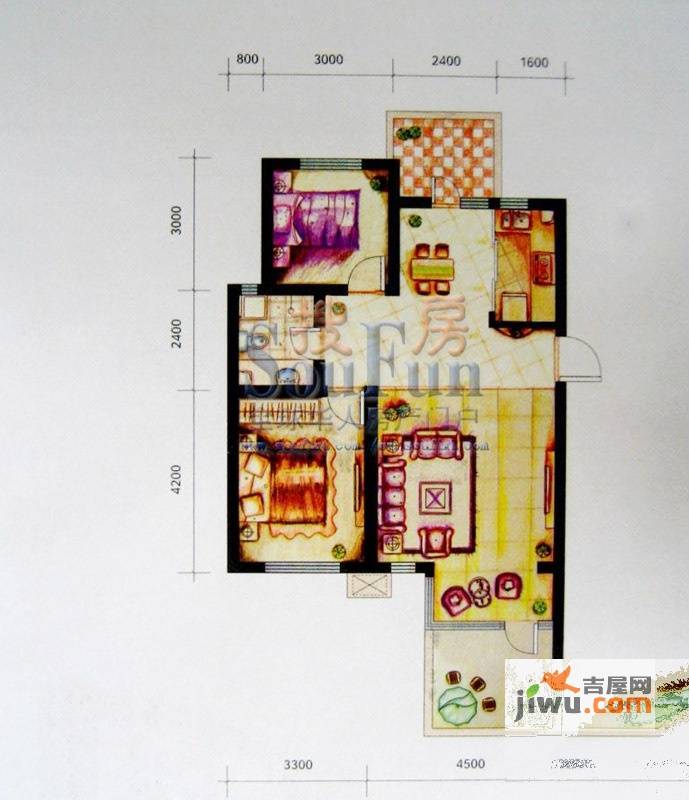 水墨丹青鹇宫2室1厅1卫76㎡户型图