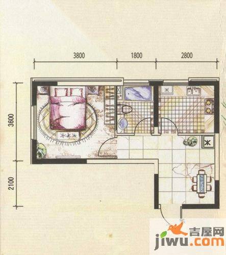 水晶城1室1厅1卫46.6㎡户型图