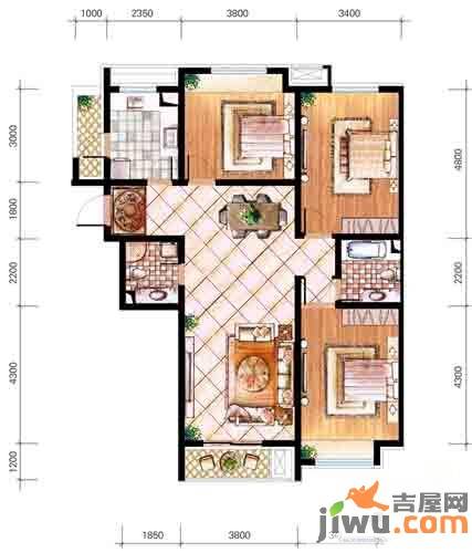 亿丰时代广场3室2厅2卫126㎡户型图