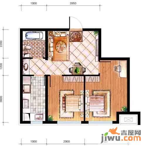 亿丰时代广场2室2厅1卫64.2㎡户型图