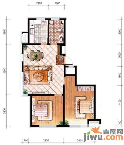 亿丰时代广场2室2厅1卫64.2㎡户型图