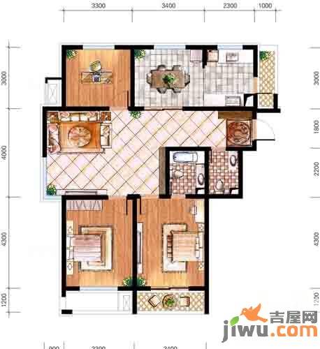 亿丰时代广场3室2厅2卫126㎡户型图