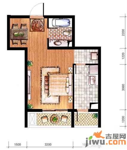 亿丰时代广场1室1厅1卫40.4㎡户型图