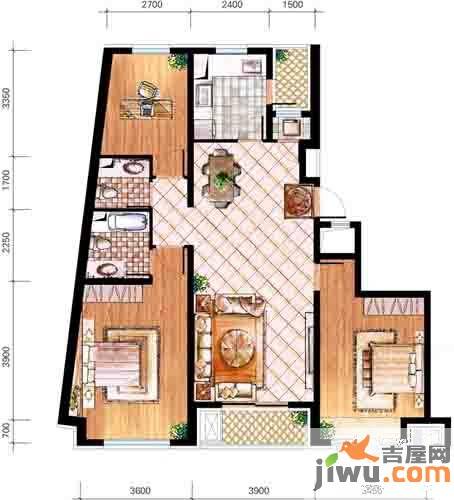 亿丰时代广场3室2厅2卫126㎡户型图