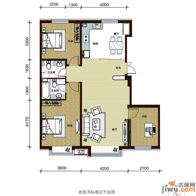 第一城3室2厅2卫113.9㎡户型图