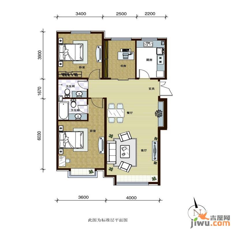 第一城3室2厅2卫108.7㎡户型图