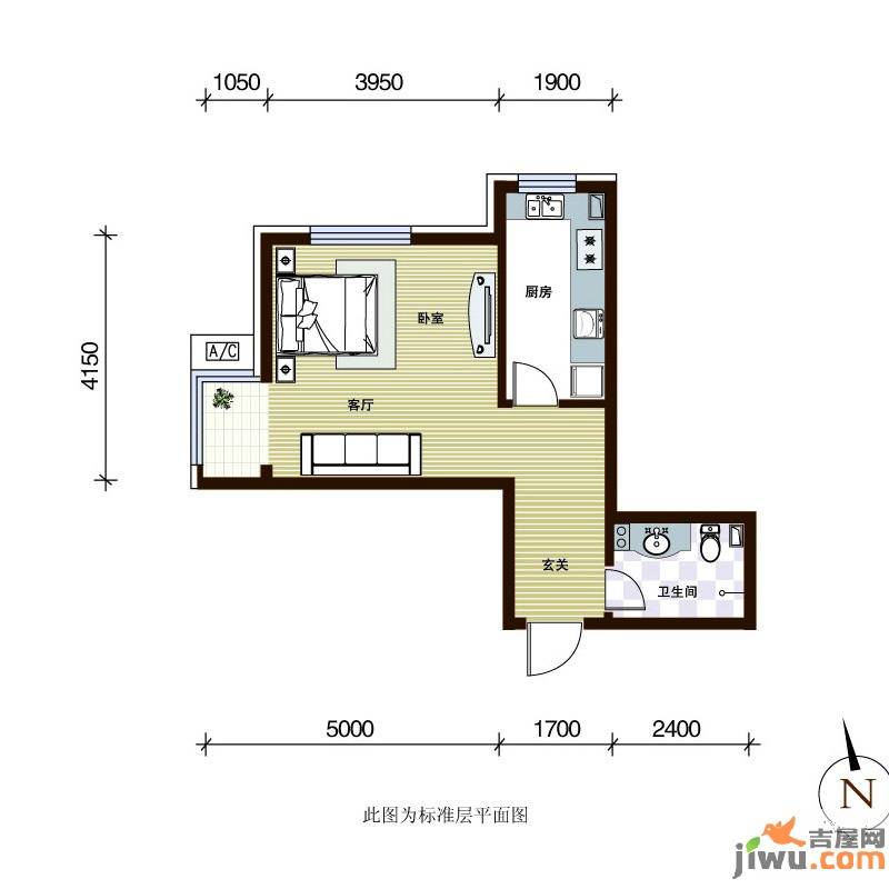 第一城1室1厅1卫46.5㎡户型图