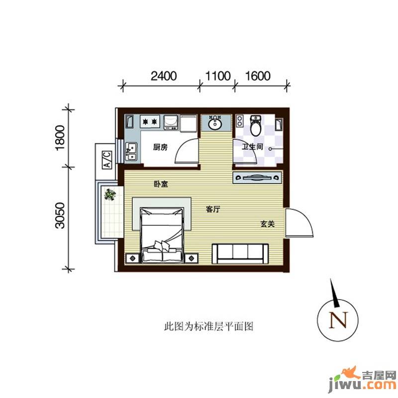 第一城1室1厅1卫31㎡户型图