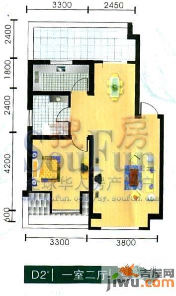 风度泊林1室2厅1卫65㎡户型图