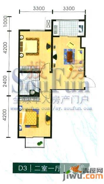 风度泊林2室1厅1卫56㎡户型图