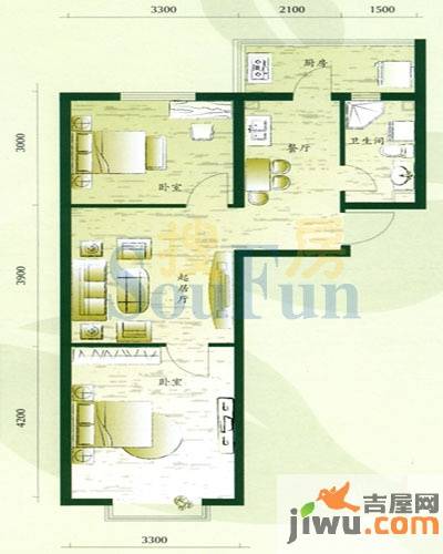 万熹绿景2室2厅1卫73㎡户型图