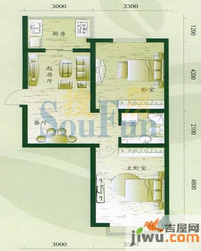 万熹绿景2室2厅1卫73㎡户型图