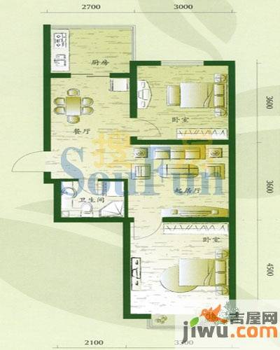 万熹绿景2室2厅1卫73㎡户型图