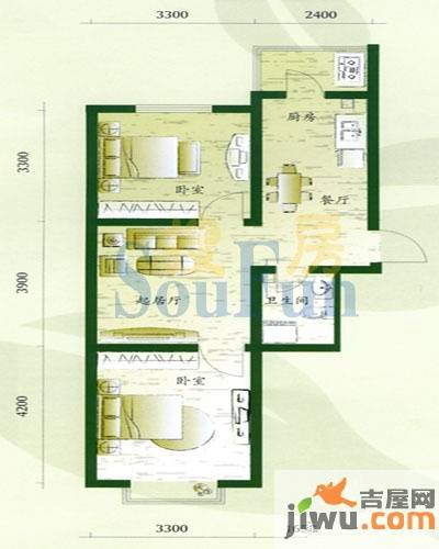 万熹绿景2室2厅1卫73㎡户型图