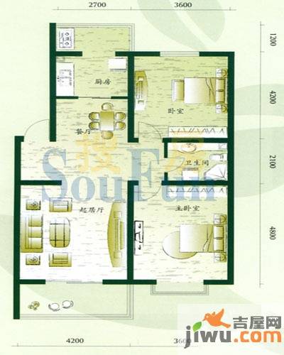 万熹绿景2室2厅1卫73㎡户型图