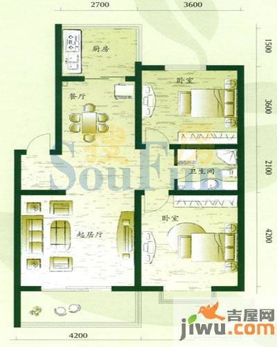 万熹绿景2室2厅1卫73㎡户型图