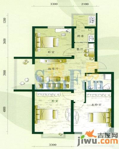 万熹绿景3室2厅1卫89㎡户型图