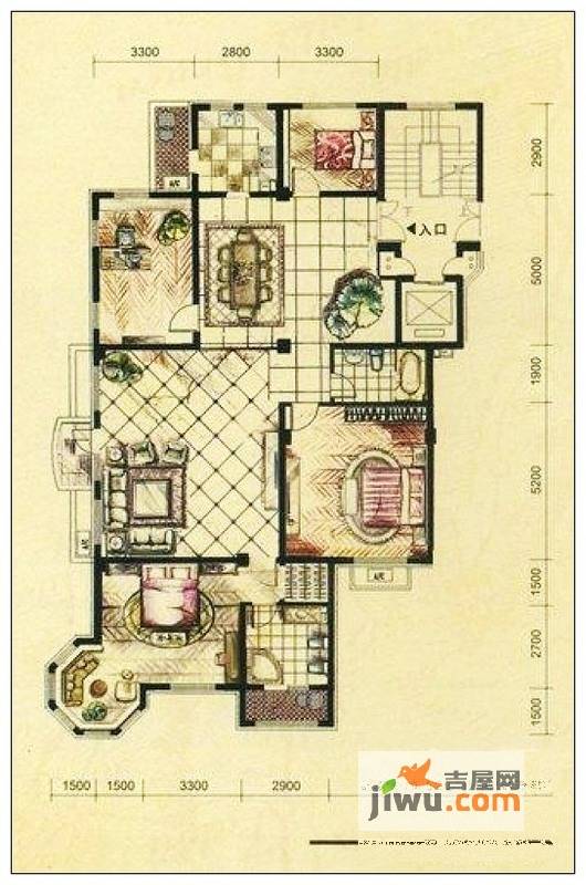 伊丽雅特湾二期3室3厅2卫150㎡户型图