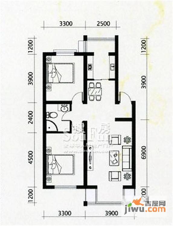 塞纳家园2室2厅1卫89.3㎡户型图