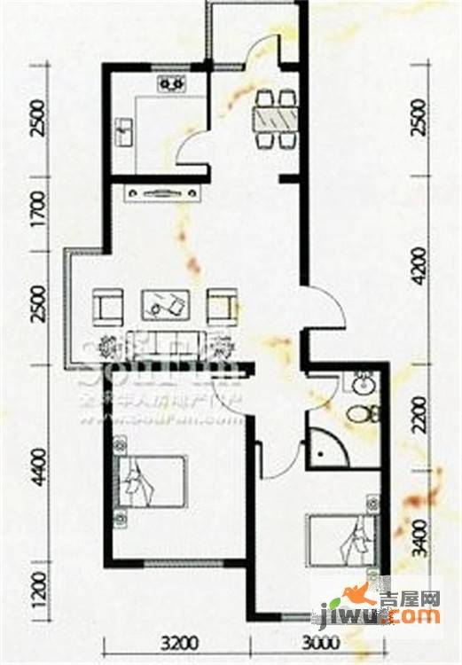 塞纳家园2室2厅1卫88.3㎡户型图