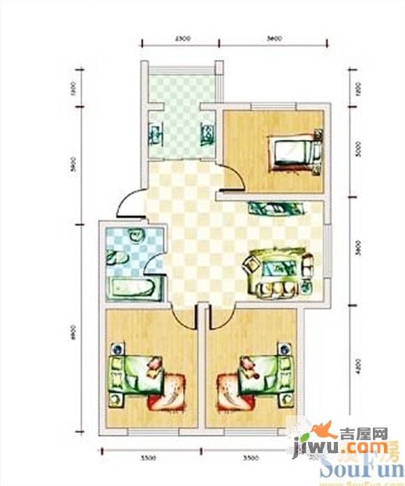 塞纳家园3室2厅1卫85.9㎡户型图