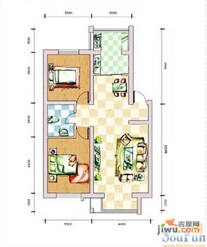 塞纳家园2室2厅1卫89.9㎡户型图