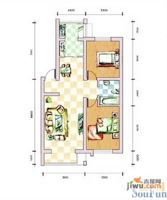 塞纳家园2室2厅1卫86.7㎡户型图