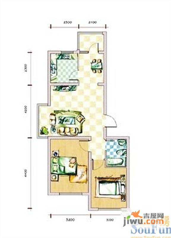 塞纳家园2室2厅1卫88.3㎡户型图