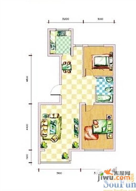 塞纳家园2室2厅1卫88.5㎡户型图