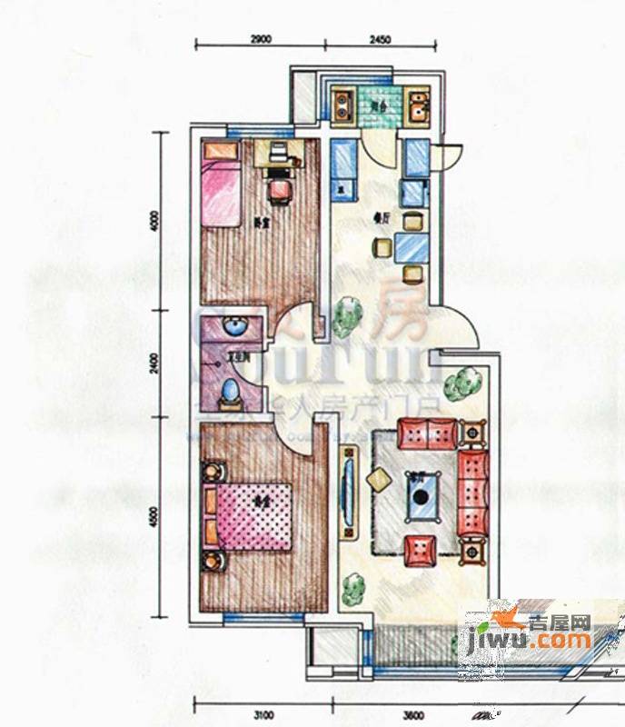 香蓝蒲河2室2厅1卫83㎡户型图