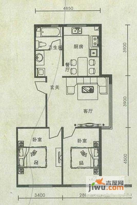 富禹依云北郡2室1厅1卫79.6㎡户型图