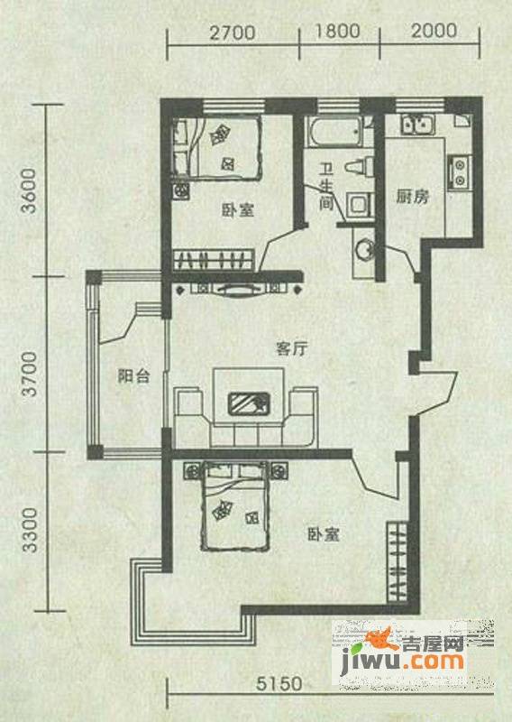 富禹依云北郡2室1厅1卫79㎡户型图