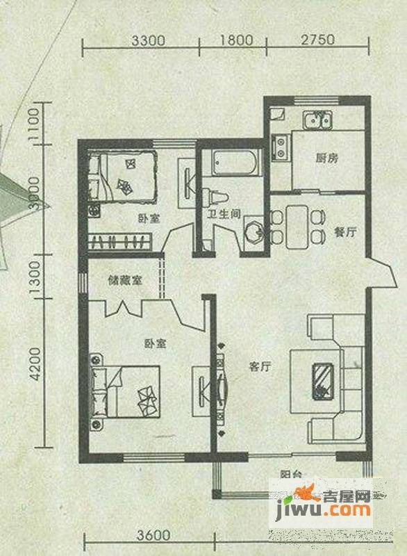 富禹依云北郡2室2厅1卫89㎡户型图