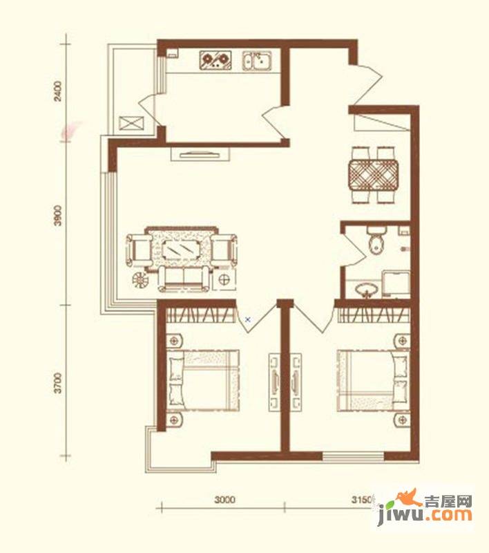 水木康桥花语岸2室1厅1卫85㎡户型图