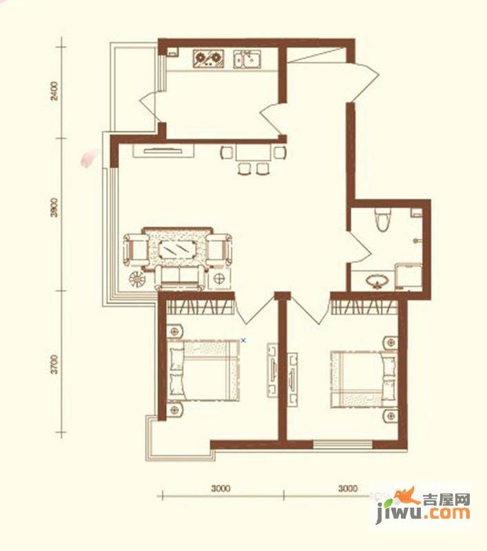 水木康桥花语岸2室1厅1卫81㎡户型图