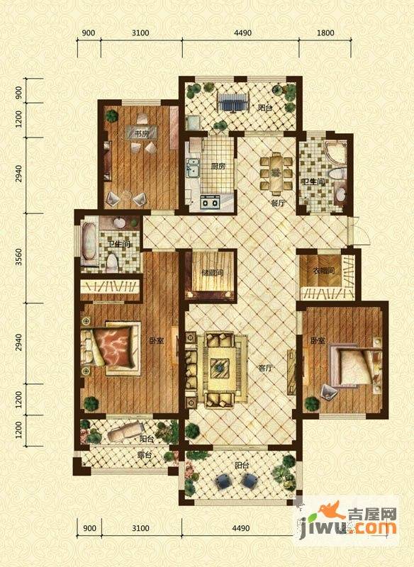 翠颐恬园3室2厅2卫159.2㎡户型图