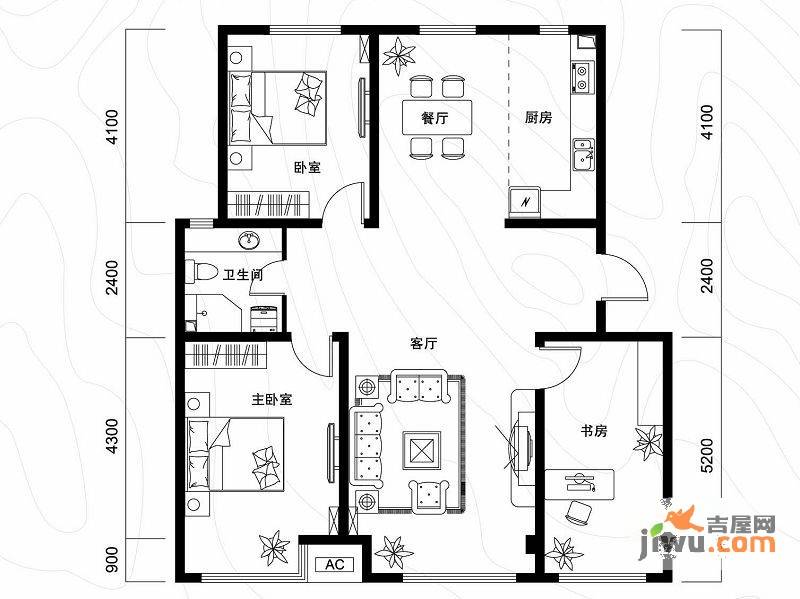 千缘爱语城3室2厅1卫120㎡户型图