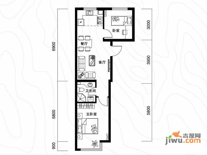 千缘爱语城2室2厅1卫67㎡户型图