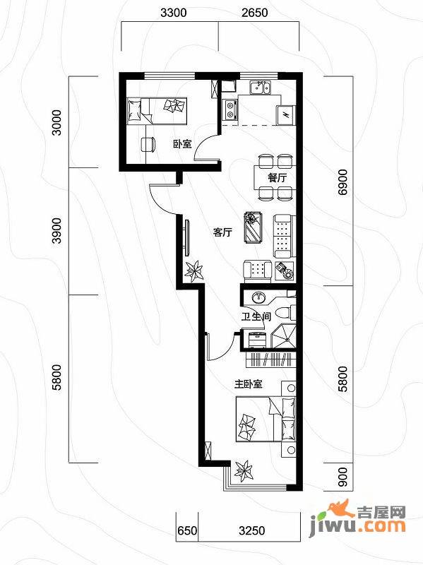 千缘爱语城2室2厅1卫70㎡户型图