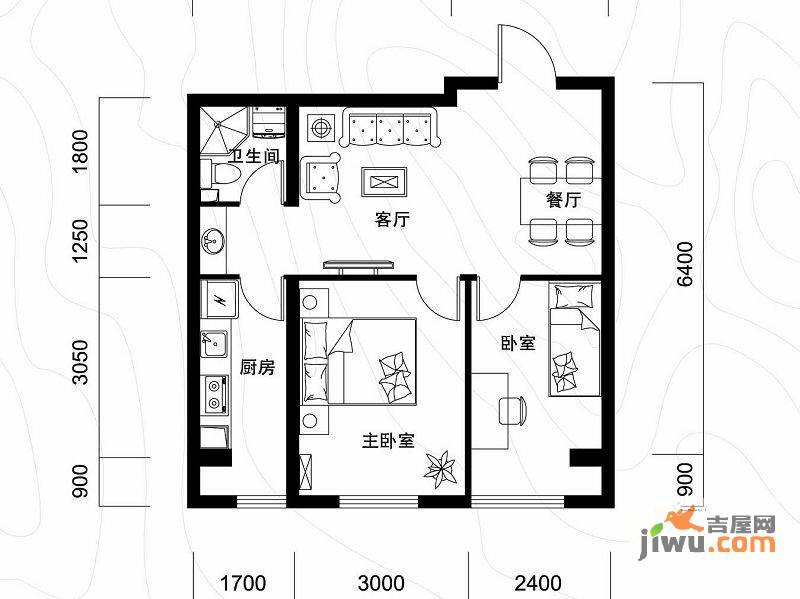 千缘爱语城2室2厅1卫61㎡户型图