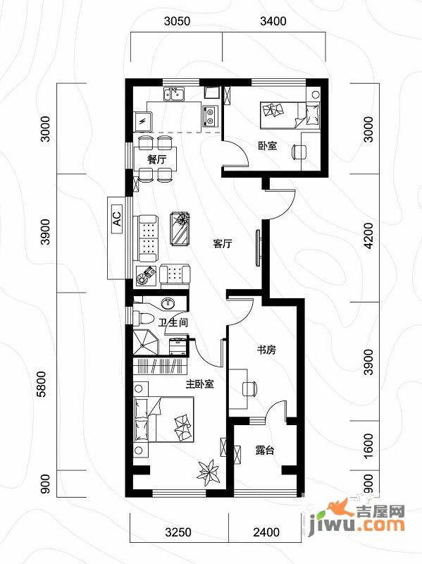 千缘爱语城3室2厅1卫90㎡户型图