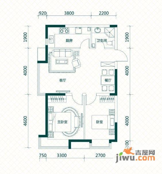 LOHAS上院7号公寓2室2厅1卫80.2㎡户型图