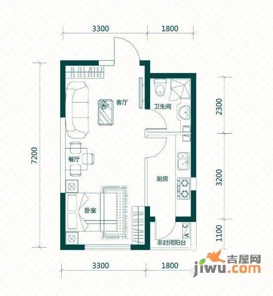 LOHAS上院7号公寓1室1厅1卫47.1㎡户型图