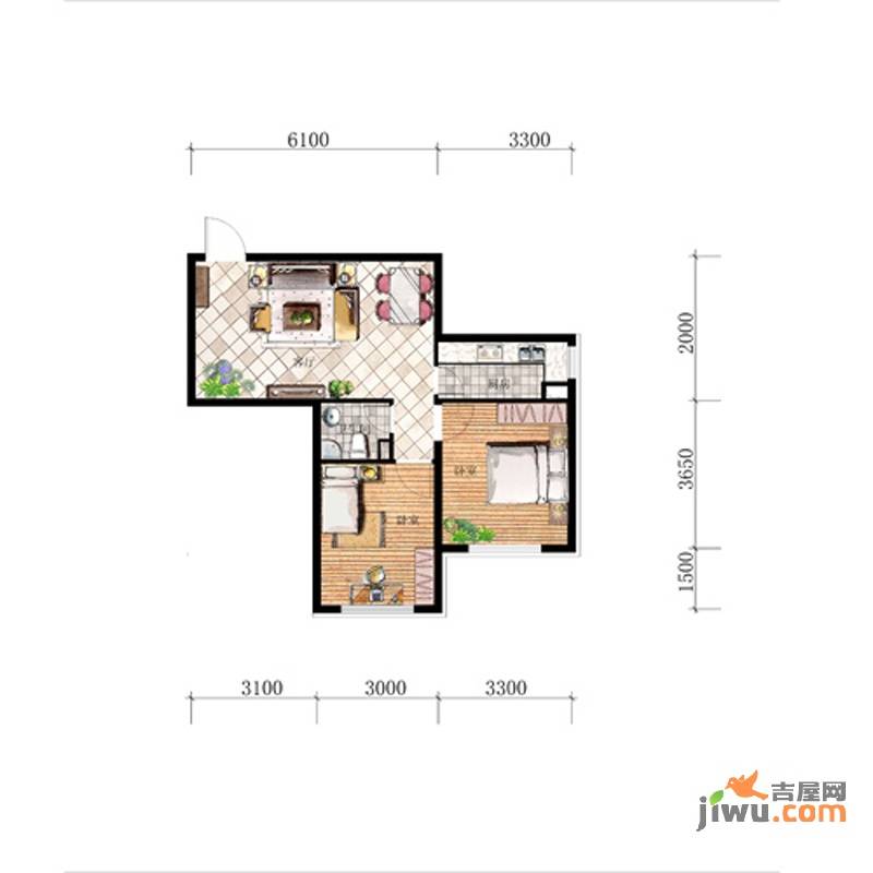 汇景园2室2厅1卫68.6㎡户型图