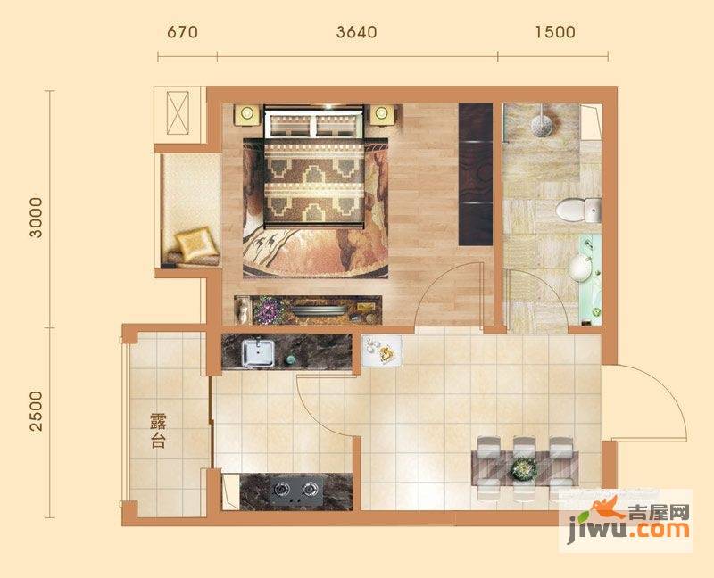 圣济经典家园1室1厅1卫36.8㎡户型图