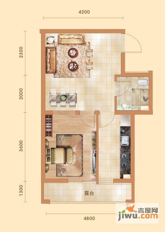 圣济经典家园1室1厅1卫36.8㎡户型图