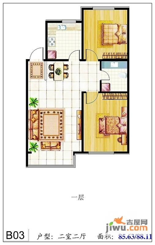 长河湾2室2厅0卫85.6㎡户型图