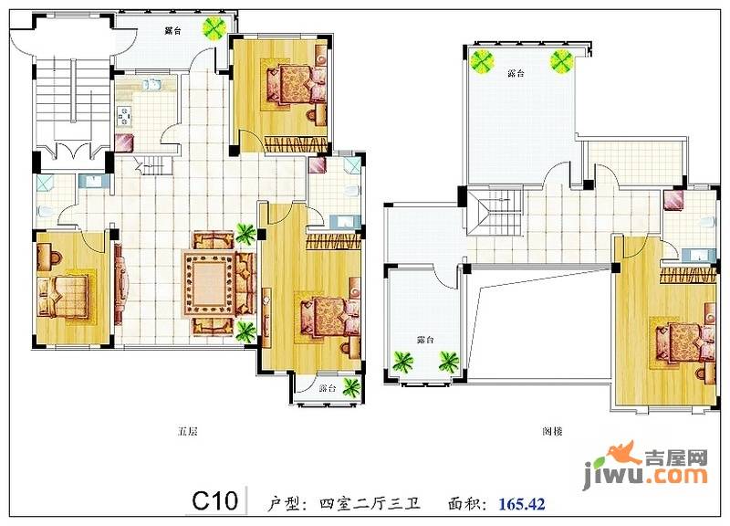 长河湾4室2厅3卫165.4㎡户型图