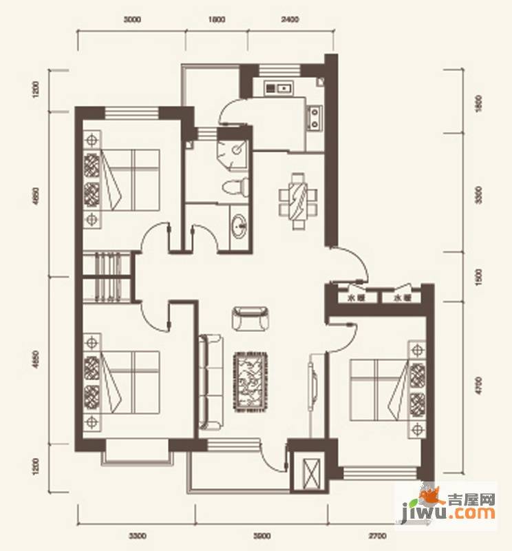 水晶蓝湾3室2厅1卫99.9㎡户型图