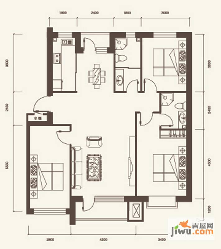 水晶蓝湾3室2厅2卫119㎡户型图